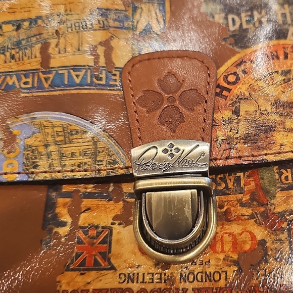 Patricia Nash Brown Multi-Color Travel Stamp Shoulder Bag 9"x7" - Picture 11 of 12